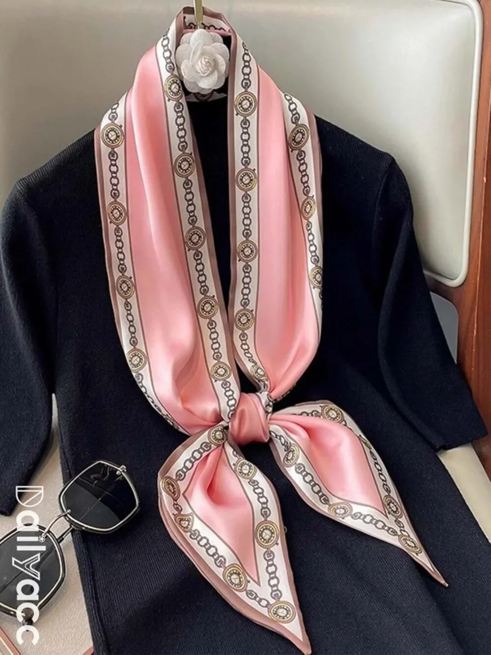 Women's Pink Badge Stylish Satin Headscarf Wrap Lightweight Scarves Scarf